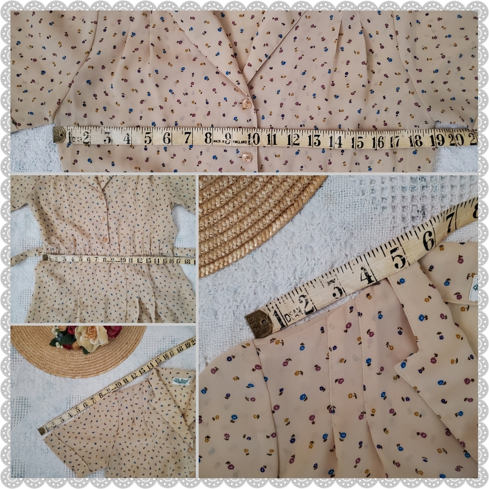 De Maruz | Vintage Cream Natural Floral Belted Pleaded Midi Dress - Picture 4 of 7